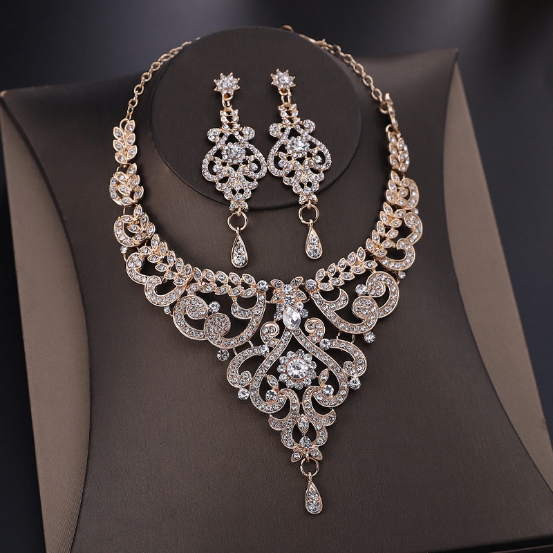Set Anting Kalung Kristal Lapis Perak Pengantin Aksesoris Gaun Pengantin Perhiasan Acara Malam