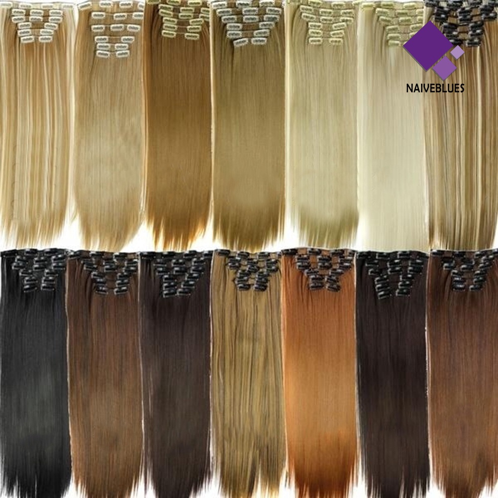 &lt; Naiveblues &gt; 6Pcs Klip Serat Suhu Tinggi Hair Extension Wig Tahan Lurus