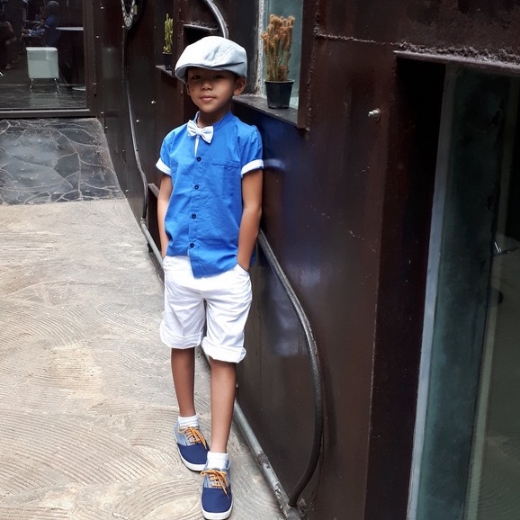 Blue Electric (Kemeja Anak Polos Warna Biru Elektrik Aksen Garis)