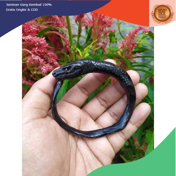 gelang akar Bahar hitam ukir ular minimalis