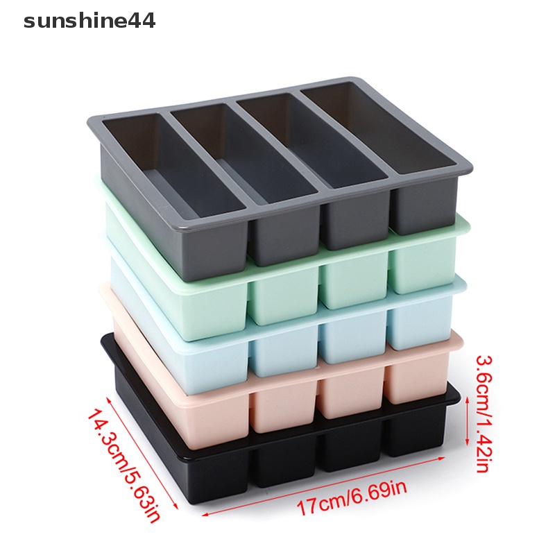 Sunshine 1Pc 4kisi Strip Panjang Silikon Es Batu Square Tray Mold DIY Cube Ice Mold ID