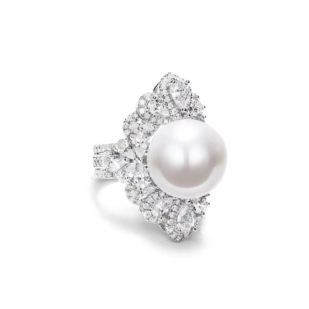 Goldkingdom Aksesoris Perhiasan Fashion Ready Stock Cincin Wanita Yang Mewah Dan Serbaguna Yang Dapat Disesuaikan Berlian Dengan Dua Pasang Beimu Pearl Rings