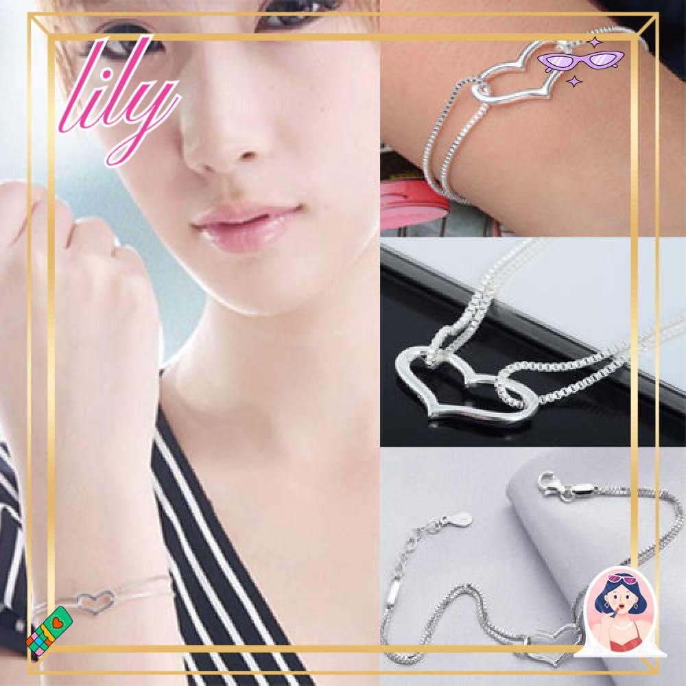 Gelang LILY love Hati Fashion Wanita Rantai Lapis Perak