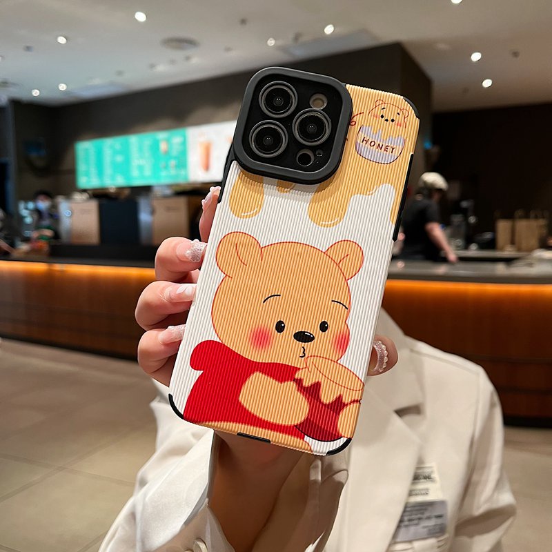 So Cute Strawberry Bear Winnie bear Leather Soft Case IP IPhone 7 8 Plus SE 2020 X XR XS Max 11 12 13 14 Pro Max 14 Plus Camera Protect for Women Girl