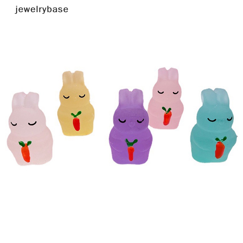 [jewelrybase] 2 Pcs Mini Resin Kelinci Mainan Kartun Bercahaya Kelinci Ornamen Boneka Lucu Dekorasi Butik