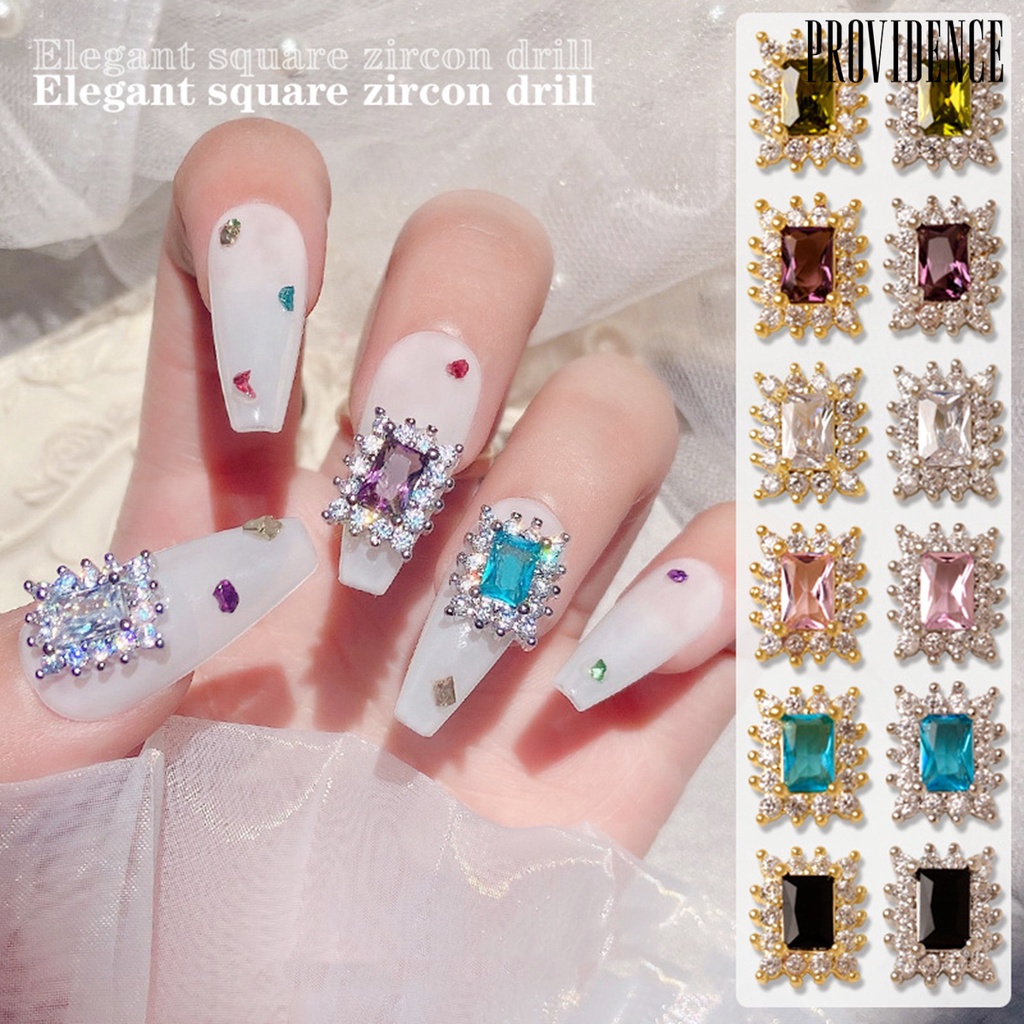 Providence Dekorasi Kuku Indah Square Nail Charms Aksesoris Cubic Zirconia Berlian Imitasi Perhiasan Manicure Ornamen Untuk Salon Kuku