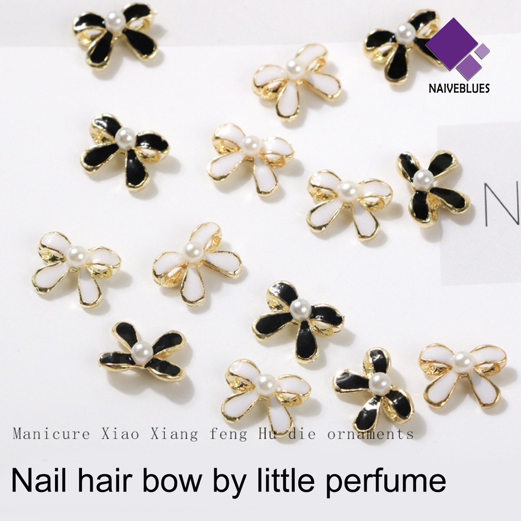 [naiveblues] 10pcs Ornamen Kuku Bentuk Unik Desain Mutiara Imitasi Warna Amazing Visual 3D Bow-knot