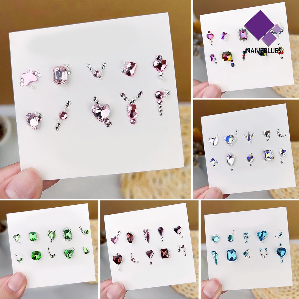 [naiveblues] Nail Art Rhinestones 3D Efek Glittery DIY Kerajinan Ukuran INS Kristal Hati Tidak Teratur