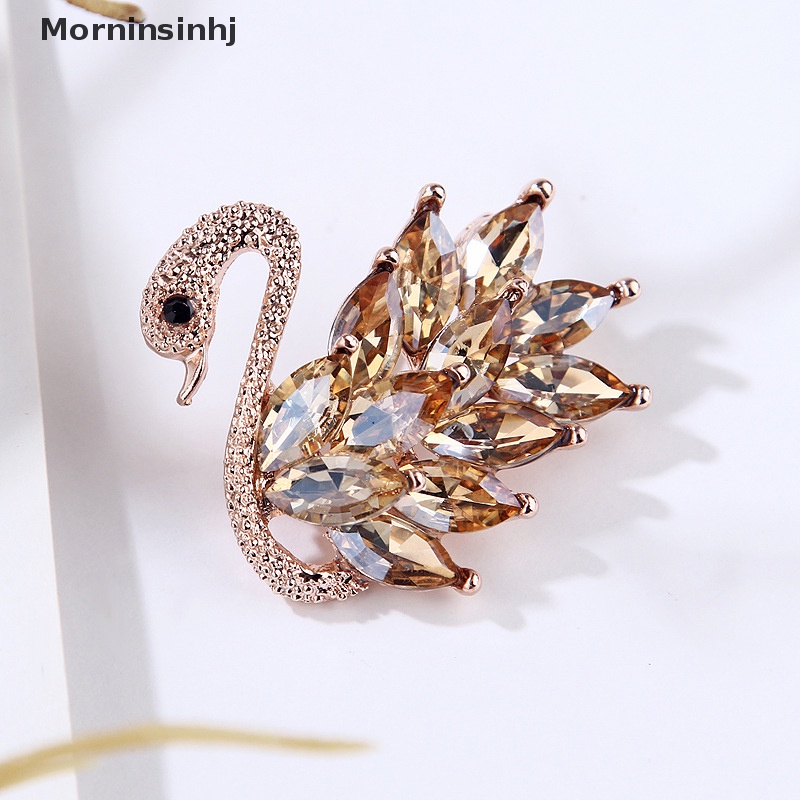 Mornin 1pc Alloy Crystal Swan Bros Kristal Hewan Bros Jas Kerah Pin Hias id