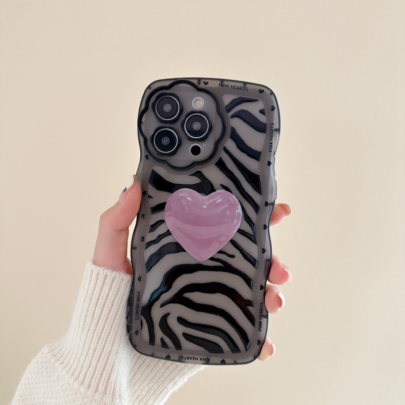 【Flower Camera】Zebra Pattern Pink Love Soft TPU Case HP iP iPhone 11 12 13 14 Pro Max 7 8 + Plus SE 2020 X XS XR Max Black Clear FTD Casing Apple