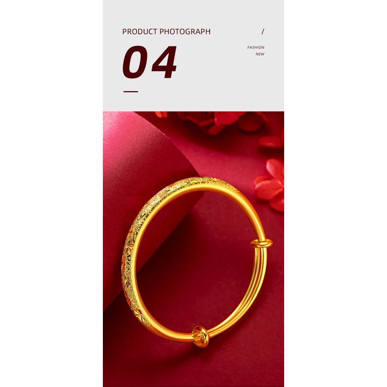 Goldkingdom Aksesoris Perhiasan Fashion Ready Stock Gelang Padat Berbintang Lapis Emas Gelang Geser