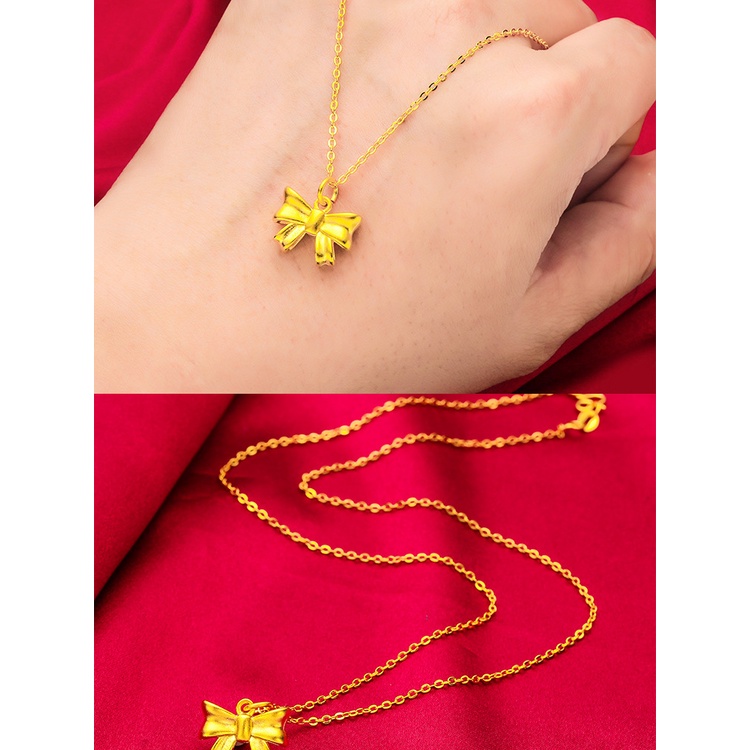 Goldkingdom Aksesoris Perhiasan Fashion Ready Stock Busur Kalung Lapis Emas Wanita Liontin Rantai