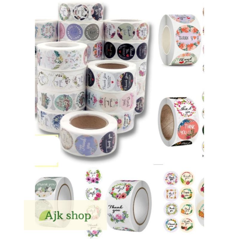 

Sticker Thankyou 1Roll (500Pcs) Motif Flower & Daisy Thanks 2,5 CM Label Segel Order Serbaguna