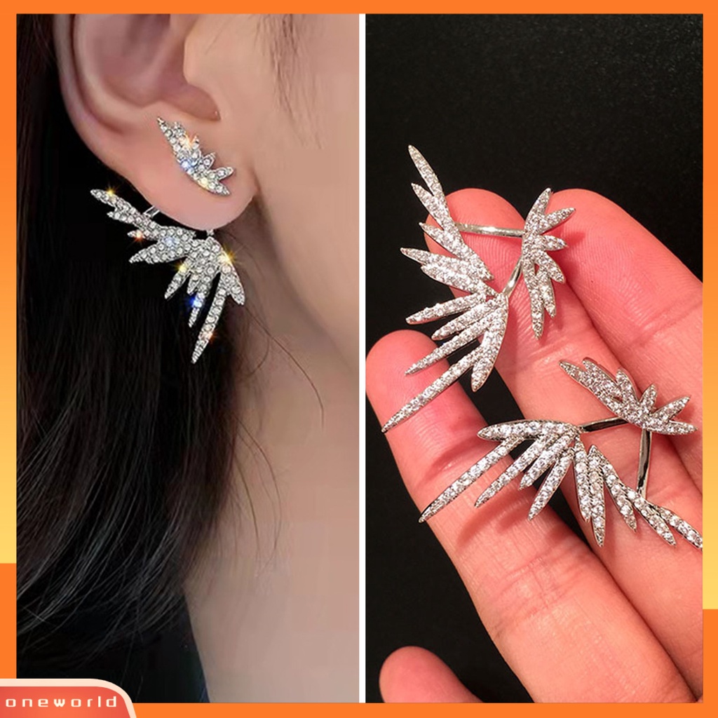 [EONE] 1pasang Ear Studs Rhinestone Light Luxury Shiny Electroplating Eye-catching Hias Hypoallergenic Sayap Malaikat Stud Earrings Aksesori Perjamuan