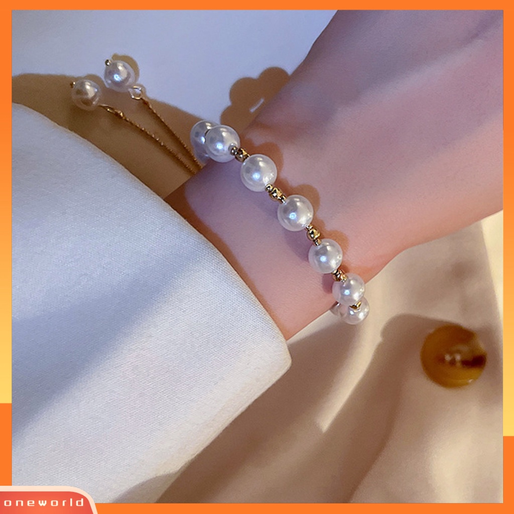 [EONE] Wanita Gelang Manik-Manik Temperamen Geometris Electroplating Adjustable Hias Hadiah Ulang Tahun Gadis Mutiara Imitasi Cuff Bracelet Fashion Perhiasan Untuk Putri