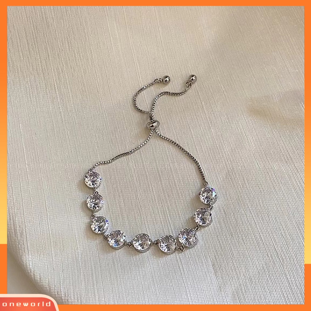 [EONE] Liontin Gelang Berlian Imitasi Hias Manik-Manik Adjustable Warna Perak Fashion Besar Bling Cubic Zirconia Rantai Tangan Aksesori Perhiasan