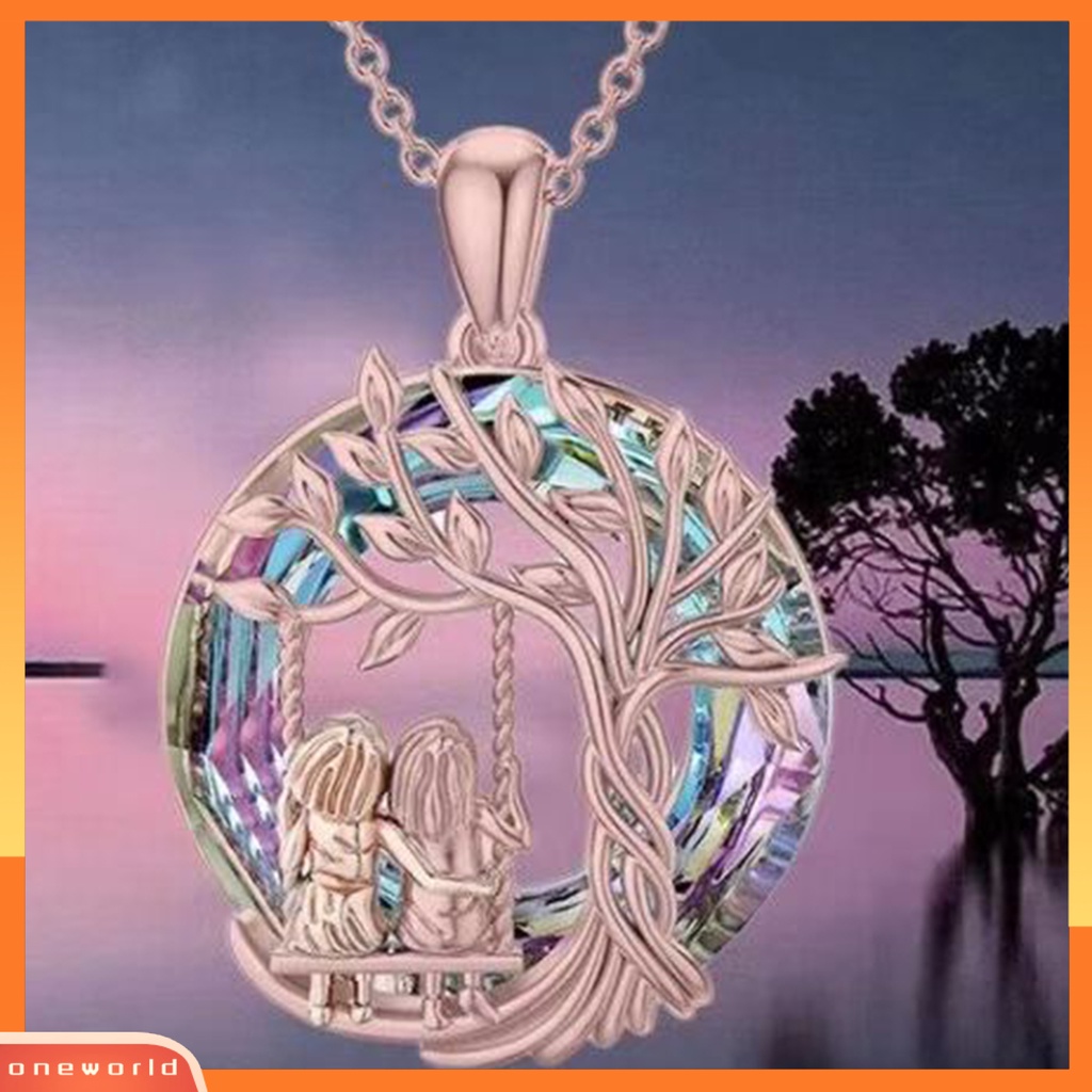 [EONE] Wanita Kalung Bulat Gadis Bestie Liontin Polychromatic Hollow Geometris Kilau Cerah Dekorasi Hadiah Ulang Tahun Pohon Kehidupan Pesona Kalung Perhiasan Aksesori Untuk Istri