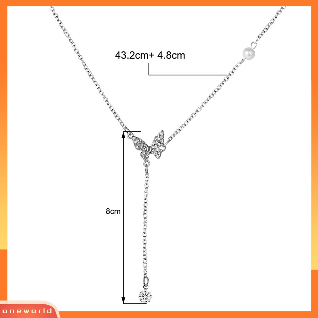 [EONE] Kalung Rumbai High-end Kupu-Kupu Mutiara Imitasi Cahaya Mewah Cubic Zirconia Leher Ornamen Temperamen Shiny Panjang Liontin Klavikula Kalung Perhiasan Aksesori