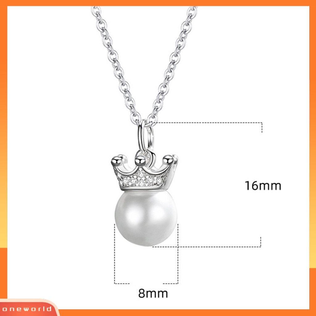 [EONE] Rantai Klavikula Bentuk Mahkota Bersinar Liontin Mutiara Imitasi Finishing Terang Anti Karat Berdandan Colorfast Bulat Liontin Kalung Aksesori Pakaian