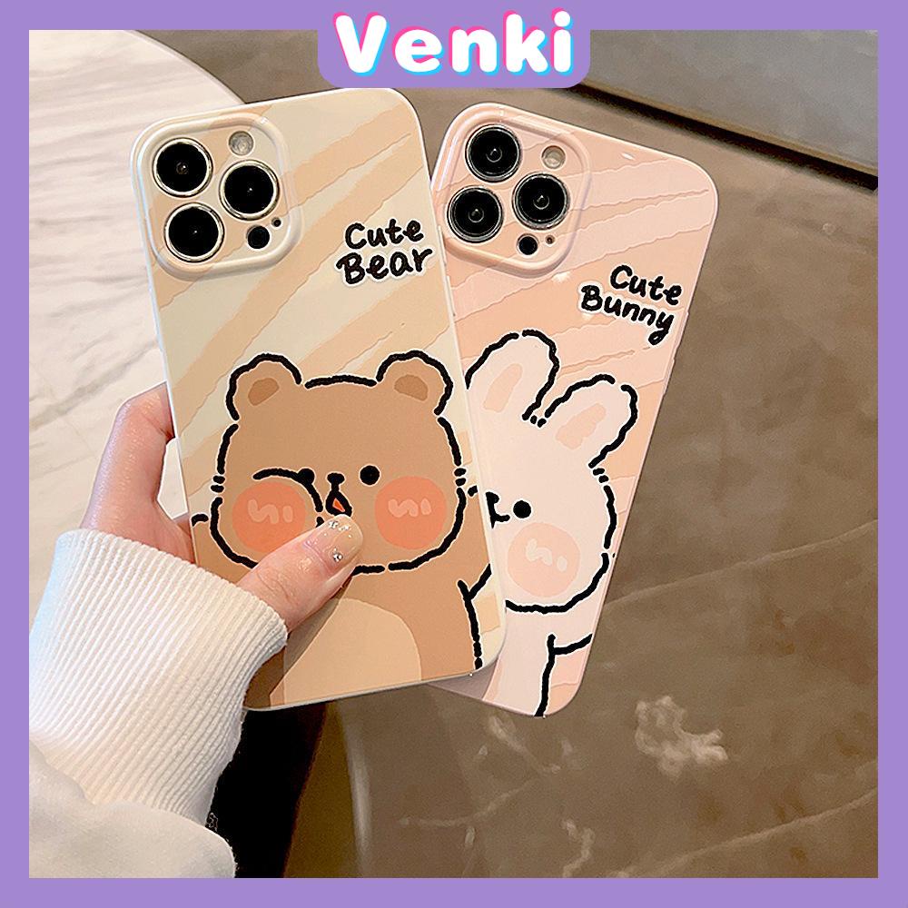 VENKI - For iPhone 11 iPhone Case Film TPU Soft Case White Glossy Cute Bear Rabbit Camera Protection Shockproof Compatible with iPhone 14 13 Pro max 12 Pro Max xr xs max 7 8Plus