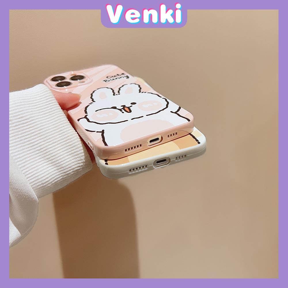 VENKI - For iPhone 11 iPhone Case Film TPU Soft Case White Glossy Cute Bear Rabbit Camera Protection Shockproof Compatible with iPhone 14 13 Pro max 12 Pro Max xr xs max 7 8Plus