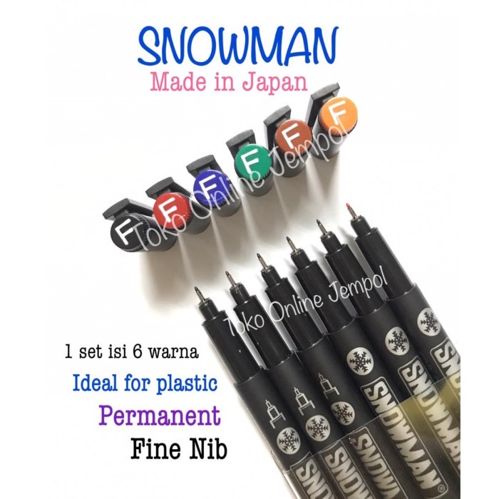 

isi 6 warna Spidol Snowman OPF Fine Nib marker plastik ATK1021SM