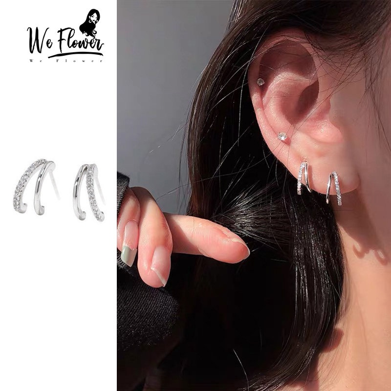 We Flower Anting Tusuk Sterling Silver 925 Bentuk C Geometri Hias Kristal Zircon Untuk Wanita