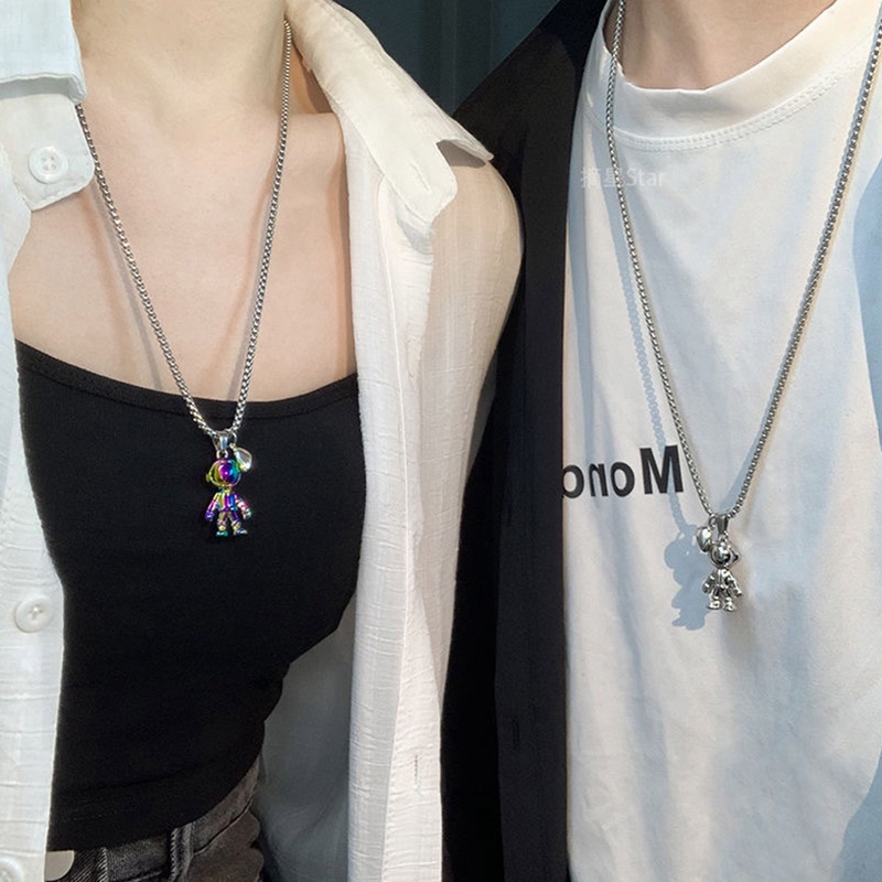 2pcs/set Magnet Menarik Pasangan Kalung Spaceman Charm Jewelry Kalung Rantai Stainless Steel Hadiah Jarak Kekasih Untuk Wanita Pria