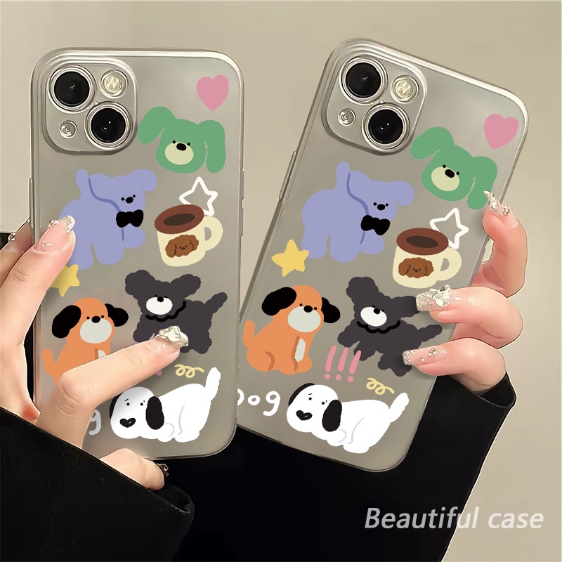 IPHONE Soft Electroplate Phone Case Kompatibel Untuk Iphone14 11 13 12 Pro Max Casing Anjing Lucu XS XR X8 +7 6S Plus Mini TPU Silikon Shockproof Cover