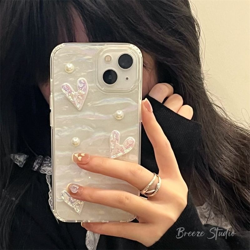 IPHONE Casing Ponsel Desain Irisan Mutiara Tiga Hati Baru Kompatibel Dengan Iphone12 13 14 11 Pro Max X Xs Max Xr Vcxzx