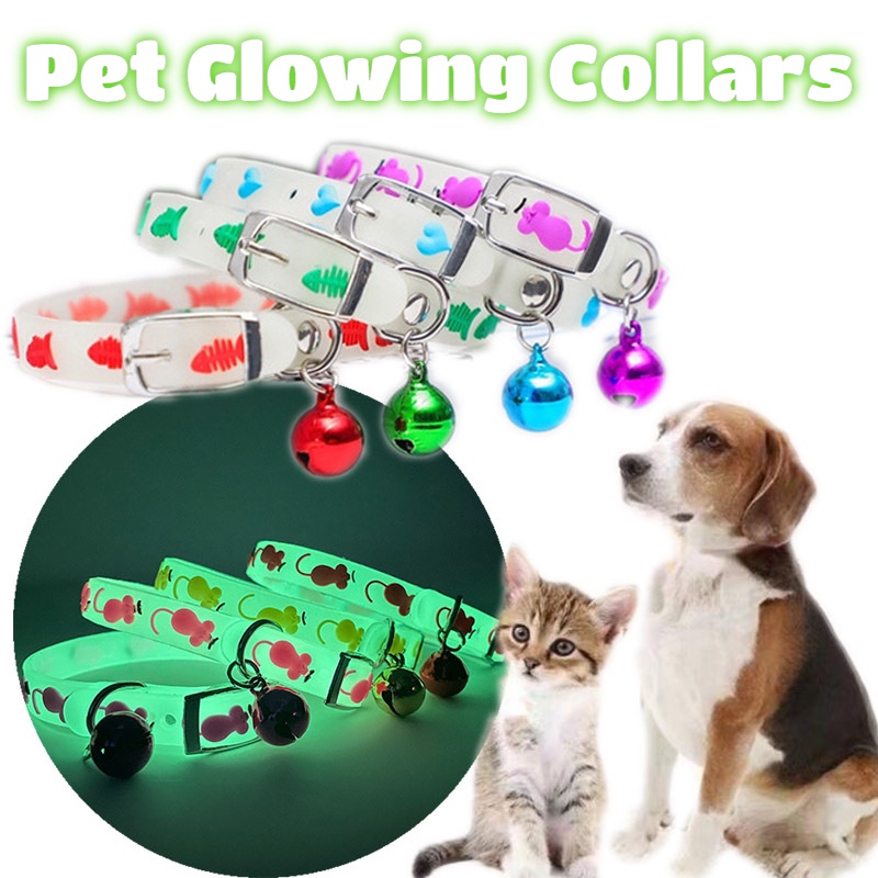 Neon Silikon Kerah Dengan Lonceng Hewan Peliharaan Bercahaya Kerah Lucu Bercahaya Anjing Kucing Bell Neck Ring Modis Keren Aksesoris Hewan Peliharaan Anti Hilang Glow Di Malam Hari Pets Necklace