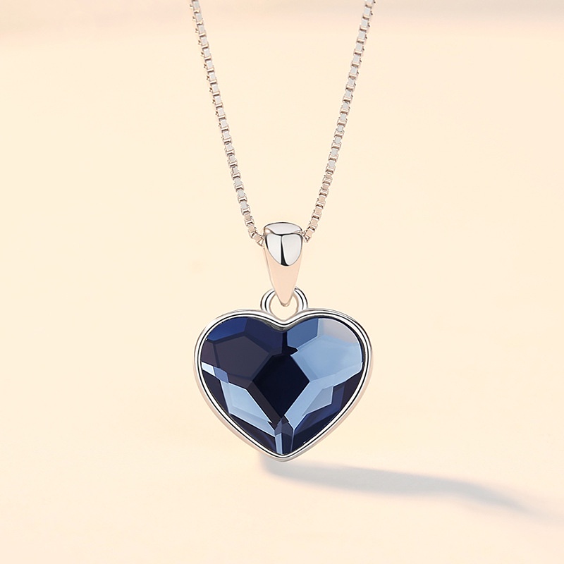Ocean Heart Kalung Sterling Silver Austria Kristal Liontin Versi Korea Fashion Cinta Hati Rantai Klavikula Berbentuk Hati Hadiah Peringatan