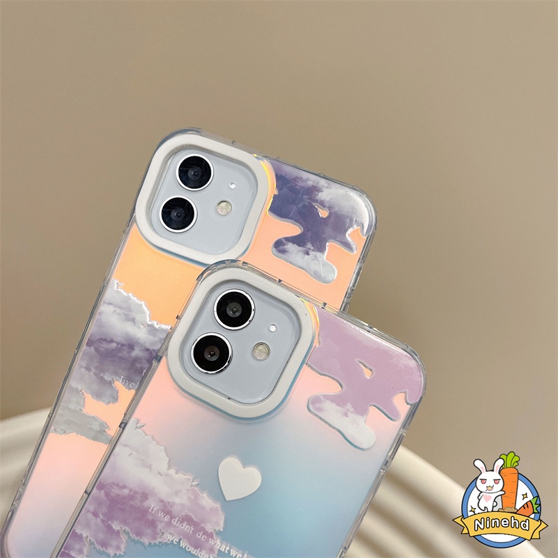 Ins Niche High-end iPhone Case Kompatibel Untuk Iphone14 13 12 11 Pro Max X Xr Xs Max8 7 Plus SE 2020 Warna Permen Laser Pola Awan Melamun Casing Ponsel Bumper Shockproof Soft Cover