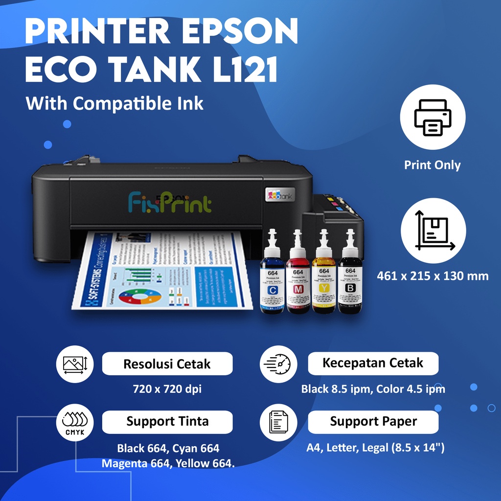 Printer Epsn L121 Hitam Print Only Infus Modif Inktank Pabrik RESMI Print Foto Photo Pengganti Epson L120