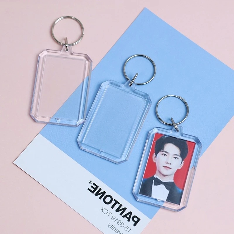 1pcs Bingkai Foto Keyrychain Sederhana Transparan Gantungan Kunci Kreatif ID Dekorasi Kunci Ring DIY Split Ring Key Chain Insert Photograph ing Keychain Acrylic Kosong Bingkai Foto Ke