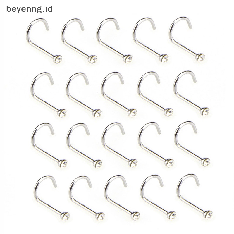 Beyen 20PCS/Set Stainless Steel Kristal Berlian Imitasi Perhiasan Hidung Stud Rings ID