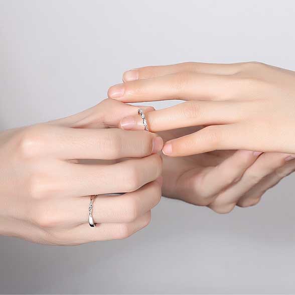 Gaya Sederhana Elegan Pria Wanita Fashion Perhiasan Zirkon Perak Pernikahan Pertunangan Pasangan Rings Adjustable Size