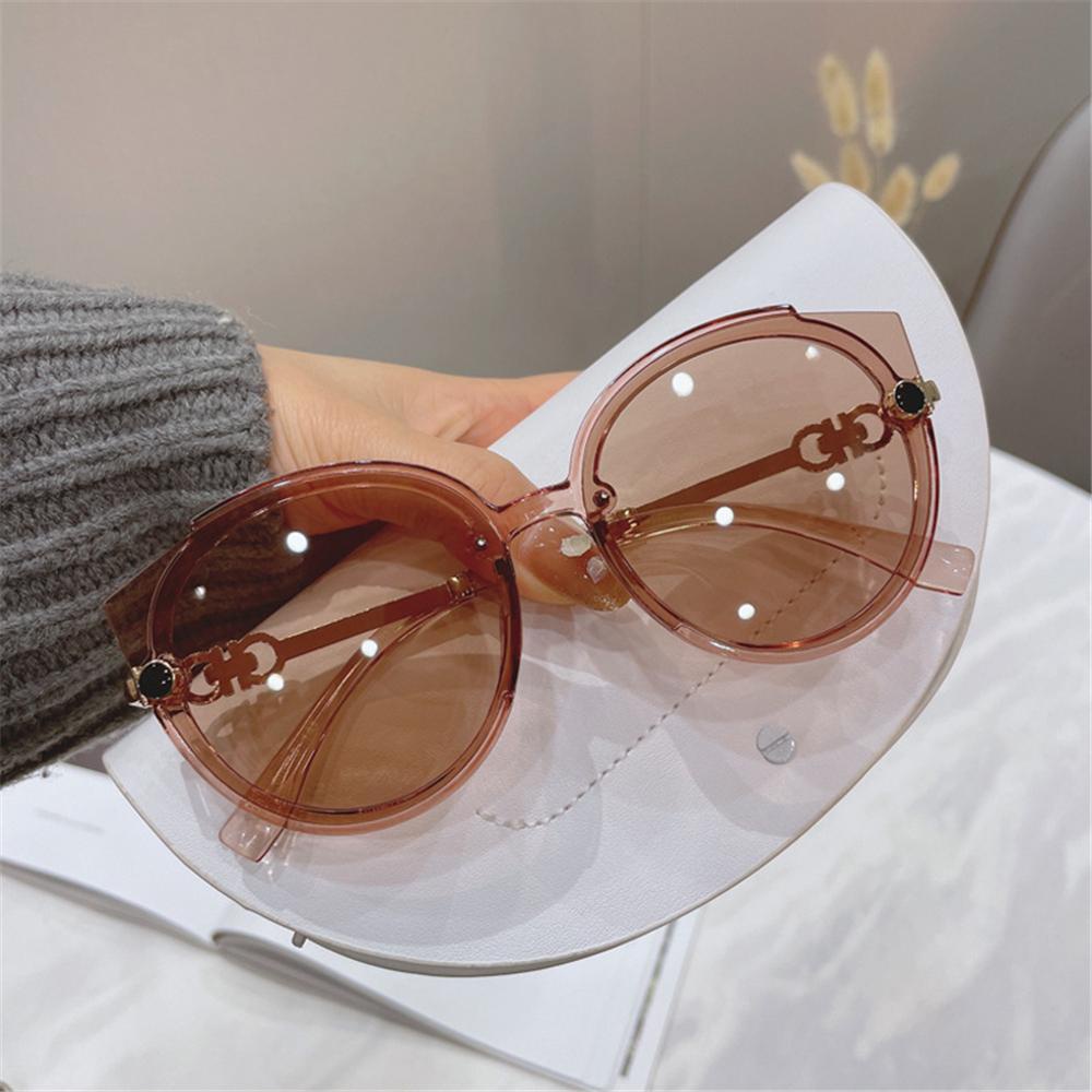 R-flower Cat Eye Sunglasses Fashion Ins Populer UV400 Kacamata Matahari Poligon Logam