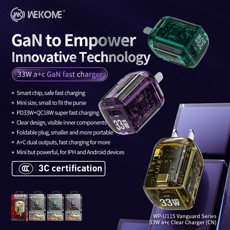 Wekome Pioneer 33W Gallium Nitride Transparan Punk Mech A+C Charger Medium Gauge PD20W Kepala Pengisian Sangat Cepat