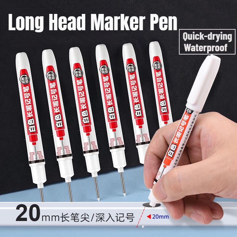 [Unggulan] 20mm Woodworking Marking Pen Spidol Permanen Kepala Nib Panjang Penanda Minyak Gambar Seni Coret Pen Putih Kepala Panjang Deep Hole Marker Pen Untuk Logam &amp; Kayu &amp; Kaca