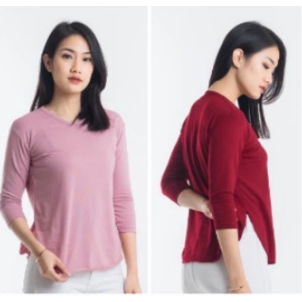 XAVI Rip Knit Kaos Murah Oversize Lengan 7/8 Kaos Wanita Atasan Wanita Bahan Rip