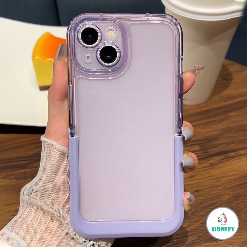 IPHONE Holder Lipat Tak Terlihat Ring Stand Lensa Kamera Casing Ponsel Transparan Untuk Iphone11 12 13 14 Pro Max Soft Candy Back Cover