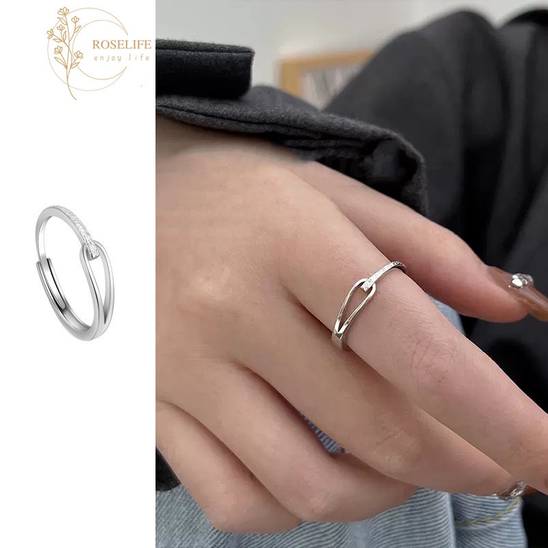 Roselife Sederhana S925 Perak Rupert Tears Cincin Untuk Wanita Gadis Halus Matte Berongga Tetesan Air Cincin Fashion Perhiasan Jari