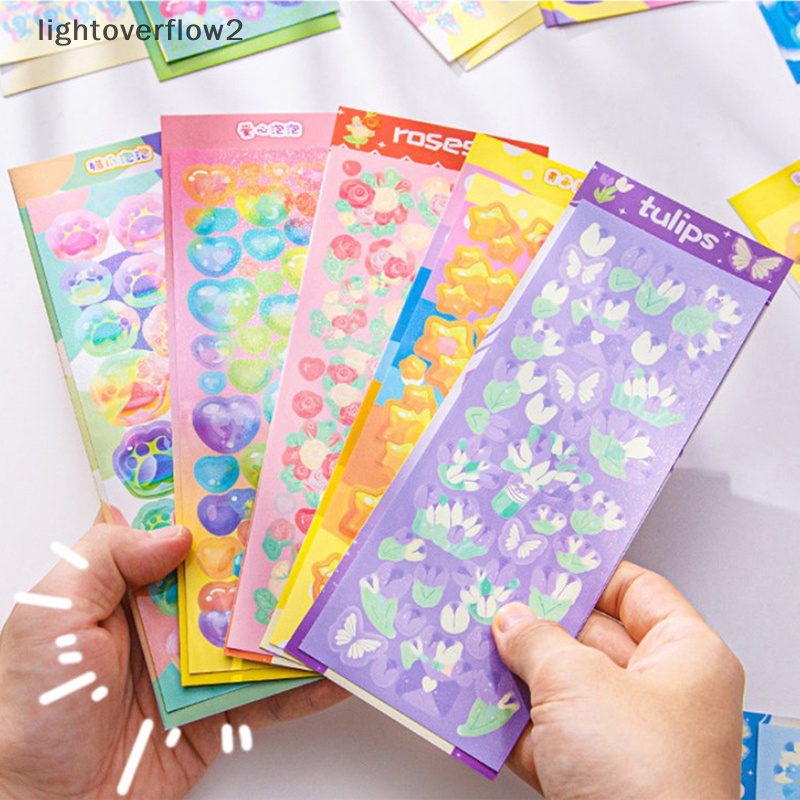 [lightoverflow2] 4 Pcs Korea Ins Warna Gelembung Tema Goo Card Stiker DIY Scrapbook Diary Phone Case Album Bintang Chasing Hadiah Dekorasi [ID]