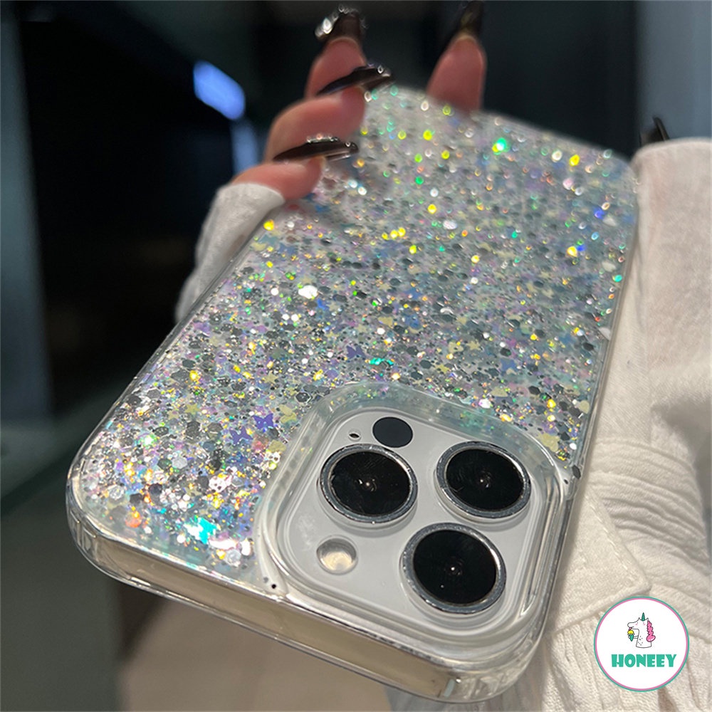 IPHONE Case Iphone14 Silver Foil Glitter Payet Case Kompatibel Dengan Iphone14 13 12 11 Pro Max Anti-Slip Bumper Lembut TPU Penutup Belakang