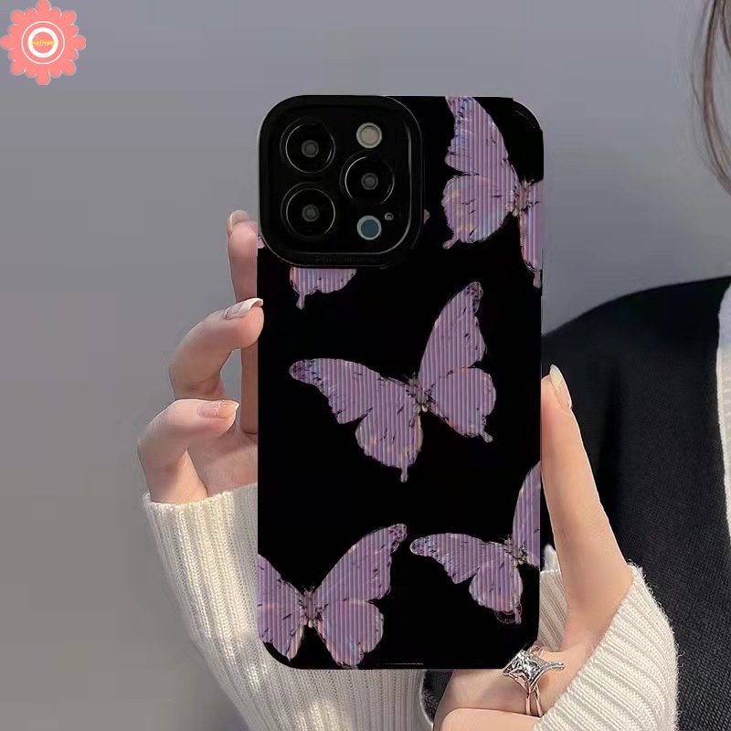IPHONE Casing Ponsel Tekstur Kulit Mewah Kompatibel Untuk Iphone11 12 13 14 Pro MAX Xr7 8 Plus X XS MAX 7Plus Retro Fantasy Butterfly Shockproof Tpu Soft Cover