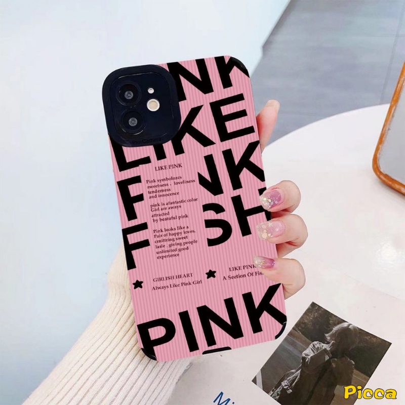 IPHONE Retro Trendi Merek Sederhana Pink Huruf Inggris Case Kompatibel Untuk Iphone14 11 13 12 Pro MAX 7Plus XR X7 8 Plus XS MAX Tekstur Kulit Mewah Lembut Silicon Phone Cover