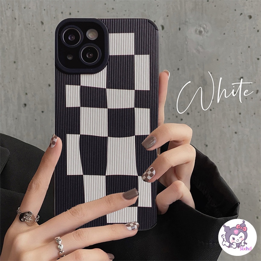 IPHONE Kompatibel Untuk Iphone14 13 12 11 Pro Max SE 2020 X Xr Xs Max8 7 Plus Kreatif Sederhana Hitam Putih Kotak-Kotak Perlindungan Tahan Guncangan Casing Ponsel Lembut Silicon Cover XJJJJ