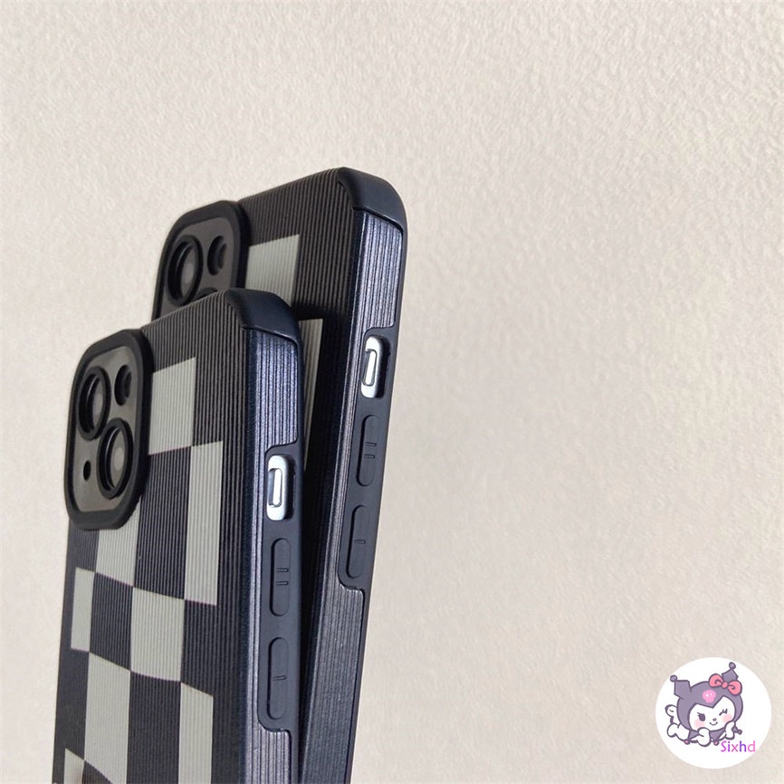 IPHONE Kompatibel Untuk Iphone14 13 12 11 Pro Max SE 2020 X Xr Xs Max8 7 Plus Kreatif Sederhana Hitam Putih Kotak-Kotak Perlindungan Tahan Guncangan Casing Ponsel Lembut Silicon Cover XJJJJ