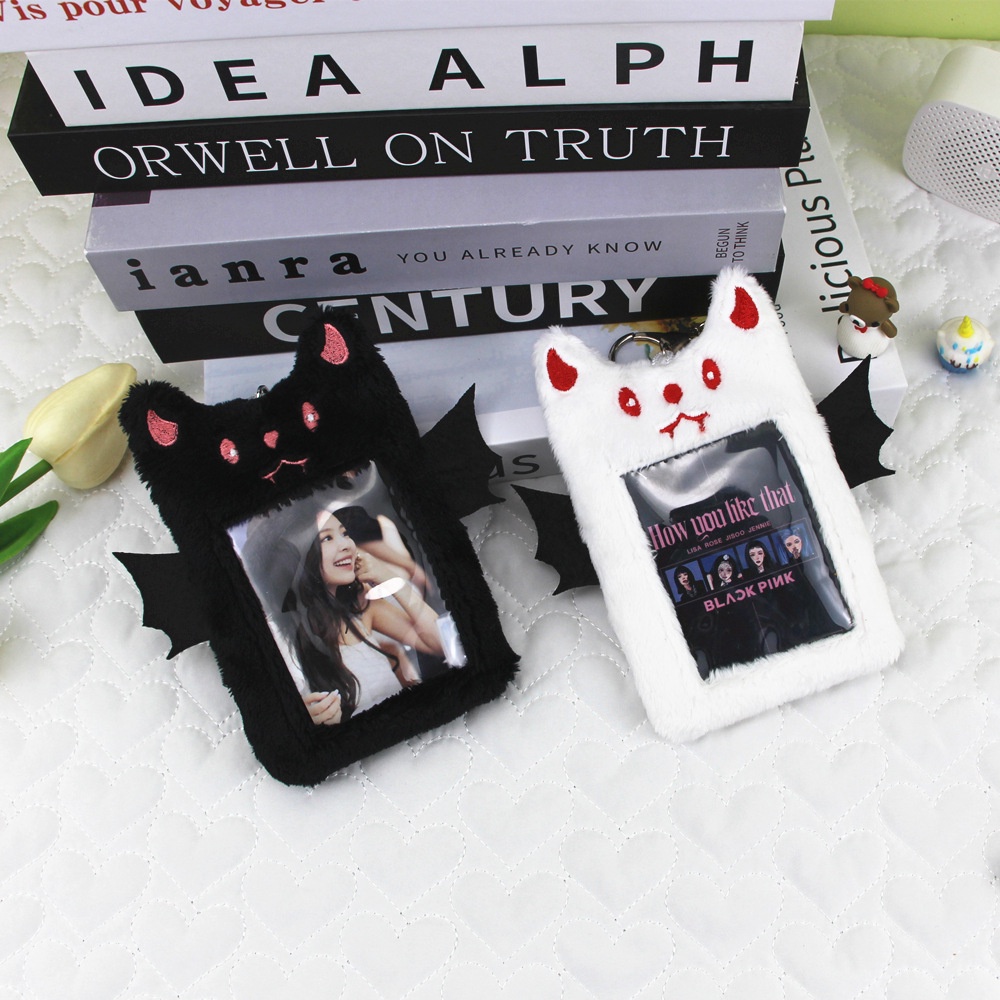 3inch Cute Devil Plush Card Holder Photocards Bag Idol Card Case Pelindung Lengan ID Bank Bus Card Tas Penyimpanan Kartu Nama